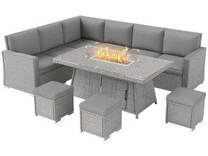 Seven-Piece Firepit Table Rattan Sofa Set - Grey