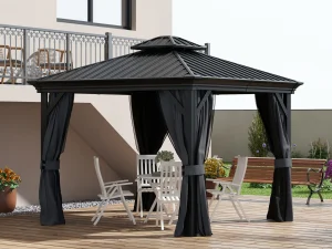 3.65 x 3m Aluminium Hardtop Gazebo, with Accessories - Dark Grey