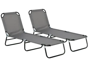 Garden Sun Loungers, with Five-Position Back - Grey