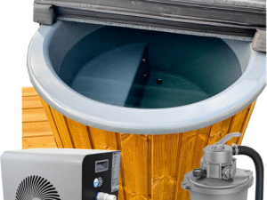 Ice Bath Grey Shell with Chiller & Circulation Pump - Light Oak (With Matching Steps)