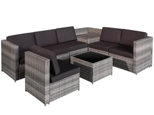 6-Seater Rattan Sofa Furniture Set W/ Cushions, Steel Frame-Grey