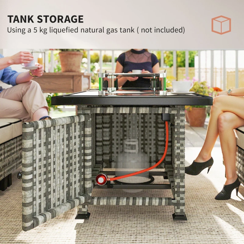 5-Piece Rattan Patio Furniture Set with Gas Fire Pit Table, Loveseat Sofa, Armchairs, Cushions, Pillows, Grey - Image 3