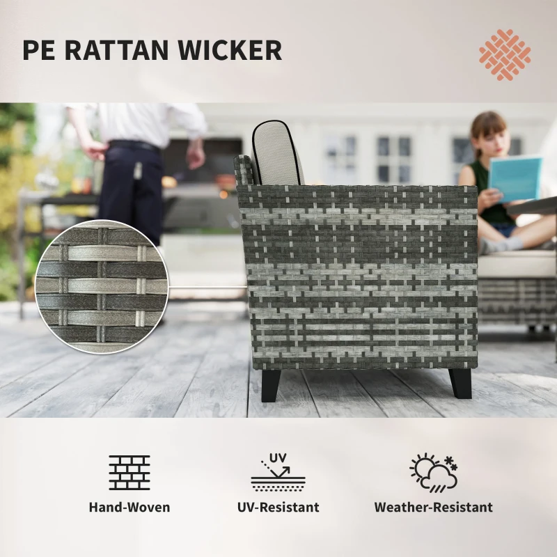 5-Piece Rattan Patio Furniture Set with Gas Fire Pit Table, Loveseat Sofa, Armchairs, Cushions, Pillows, Grey - Image 4