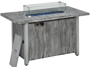 50,000 BTU Gas Fire Pit Table with Cover and Glass Screen - Grey