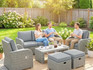 Six-piece Rattan Garden Furniture Set with Reclining Armchairs