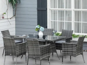 7-Piece Rattan Garden Furniture Set with Cushions