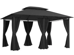 3 x 4m Steel Gazebo, with Curtains - Black
