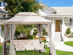 2-in-1 Convertible Gazebo Swing Chair Bed W/Netting